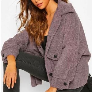 Grey teddy faux fur trucker jacket coat size 6